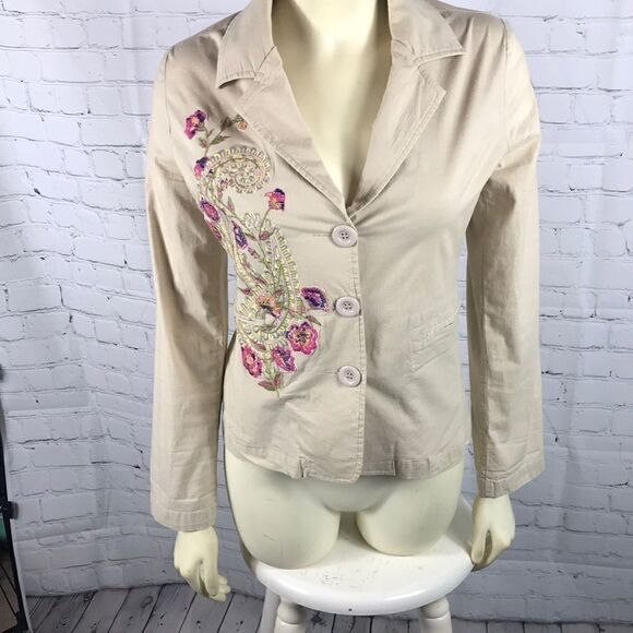 Paparazzi Sm Tan Floral Embroidered Coat Paisley - Picture 1 of 6